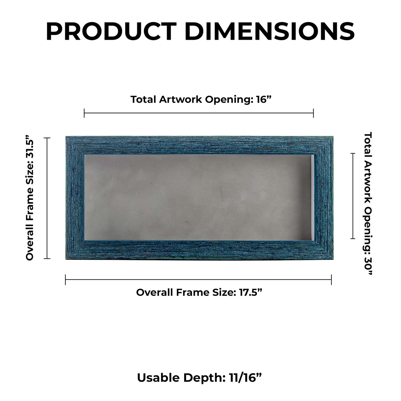 Rustic Blue Wood Shadow Box Frame with Acrylic Front - Light Brown Suede Backing, 30 Sizes